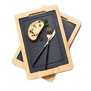 Planches à steak en <span class=keywords><strong>ardoise</strong></span> noire Bamboo pour hôtels, assiettes à pâtes occidentales, vaisselle de <span class=keywords><strong>cuisine</strong></span>, plat de dîner, plateau de service pour viande et fruits - Product Image 1