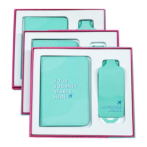 Meilleur <span class=keywords><strong>prix</strong></span> ensemble d'étiquettes à bagages et porte-passeport en cuir PU bleu uni avec logo personnalisé étiquette nominative durable pour le voyage - Product Image 6