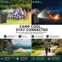 Ventilateur de camping mobile à 4 roues, facile à transporter, avec pulvérisation d'eau rafraîchissante, réservoir d'eau de 10 L, entrée DC, sortie USB