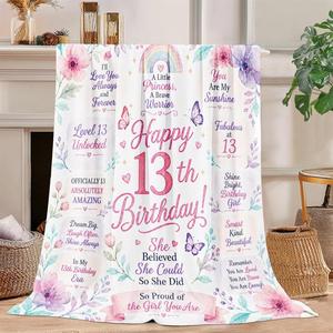 Pink Floral Butterfly Birthday Flannel Blanket <b>Throw</b> Blanket Nap Blanket <b>Super</b> <b>Soft</b> Machine Washable for Winter Warmth - Product Image 1