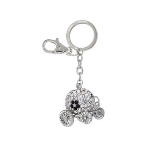 Portachiavi a forma di carrozza in cristallo con strass, charm color argento per borsa o chiavi - Product Image 1