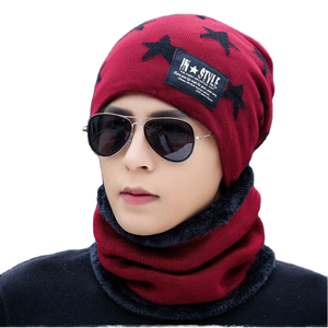 Unisex Acrylic Knit Beanie Scarf Set Star Pattern Winter Balaclava Hat <b>Neck</b> <b>Gaiter</b> for Outdoor Travel - Product Image 1