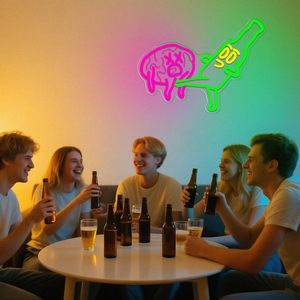 Enseigne au néon de bière de conception libre pour la décoration murale, bouteille de bière à intensité variable donne un coup de pied au cerveau, enseigne au néon drôle de barre - Product Image 5