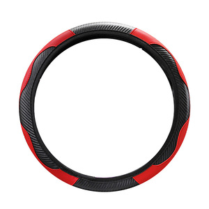 Funda de cuero para volante de 38 cm con diseño de fibra de carbono, cosida a máquina, para todas las estaciones, ajuste universal. - Product Image 1