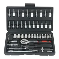 Ensemble d'outils de réparation automobile de 46 pièces, jeu de douilles de 1/4 pouce, outils de réparation automobile, clé à cliquet, clé dynamométrique, combo d'outils d'entretien automobile