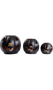 Lanternes à bas prix, lot de 3 lanternes en forme de citrouille avec finition antique en métal, décoration d'Halloween - Product Image 4