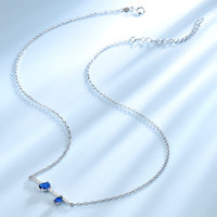 Pulsera de Plata de Ley 925 con Barra Horizontal Ovalada y Zafiro Nano Creado, Pavé de Circonitas Blancas, Ajustable, Delicada, Tipo Collar