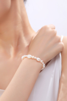 Silver City - Brazalete Personalizable de Plata de Ley 925 Chapada en Rodio con Perla Barroca Rosa de Agua Dulce de Grado AAAA, Hipoalergénico, Certificado IGI