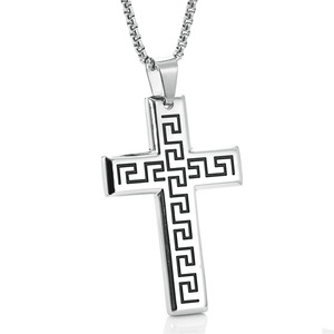 Collier avec pendentif croix en acier inoxydable, bijoux unisexes à la mode, couleur argent blanc, cadeau - Product Image 1