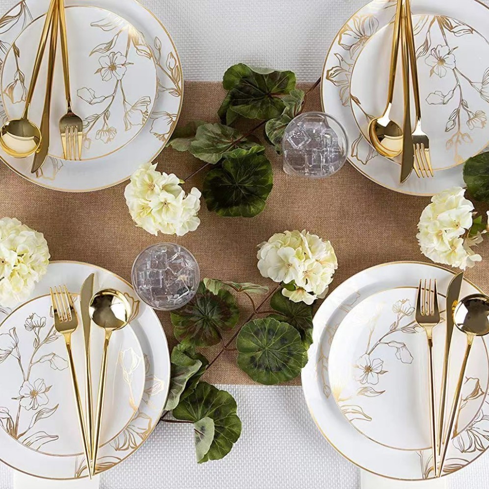 Travel Outdoor Party Flatware Elegant Modern Gold Silver Disposable Cutlery, Knife Fork Spoon Silverware Set · image 5