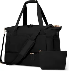 BSCI factory Custom Logo Women Canvas Weekender Bag Duffel Bag Travel Light weight Overnight Tote Large Capacity Travel Bag