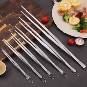 12-Inch Stainless Steel Kitchen Tools Fine Tweezers Tongs With Multi-Function Serrated Tips For Cooking Food Preparation