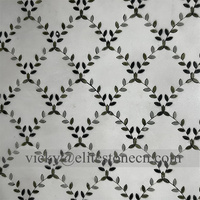 Mosaïque murale en marbre découpée au jet d'eau verte personnalisée pour salle de bain, motif de feuilles
