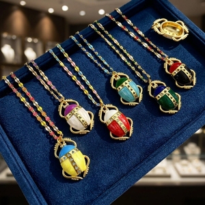 Collier Pendentif <span class=keywords><strong>Scarabée</strong></span> Plaqué Or 18K Multicolore, Émail Bicolore Micro-Pavé CZ, Bijou Rétro Égyptien, Idéal Cadeau - Product Image 3