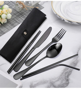 Couvre-ustensiles portable en acier inoxydable pour les familles des étudiants, comprenant des couteaux, des fourchettes, des cuillères, des baguettes et des pailles - Product Image 5