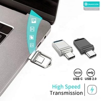 Stik memori USB Tipe C logam, Flash Drive 8GB 16GB Logo kustom 2 In 1 32B 64GB OTG flashdisk 128GB
