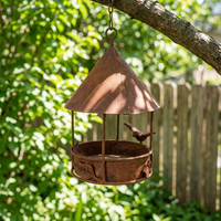 Mangeoire et abreuvoir pour oiseaux en fer rouillé, style antique vintage, autoportant, finition peinte, 20x20x55cm, pour intérieur, extérieur, jardin