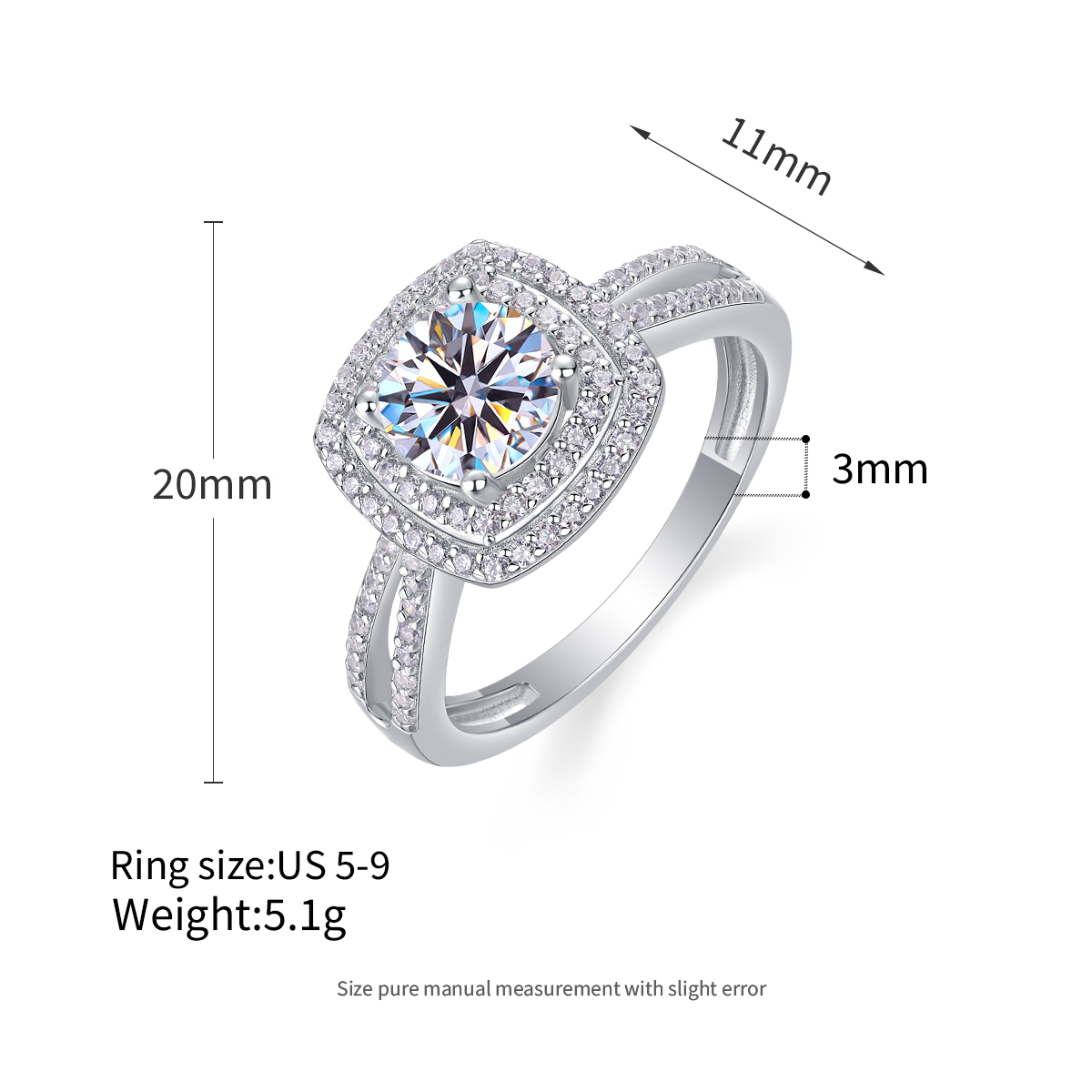 Anello quadrato in moissanite