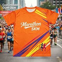 T-shirt de course pour événement de marathon en gros, impression par transfert thermique, polyester tricoté, logo personnalisé, sublimation vierge