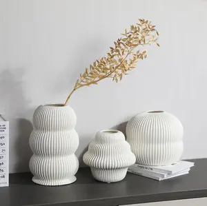 Nordic ins simples branco listrado cerâmica flor seca vaso sala mesa de flores arranjo decoração home flor vaso