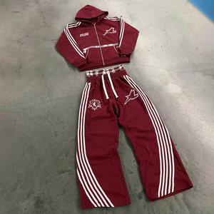 Ensemble de survêtement deux pièces surdimensionné et épais avec logo personnalisé : sweat à capuche zippé et pantalon de jogging à double taille - Product Image 2