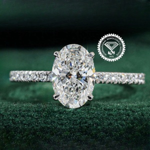 เครื่องประดับชิงหลง แหวนหมั้นทองคำ 14K 18K แบบวงแหวนล้อมเพชรทรงรี เพชรเพาะเลี้ยงในห้องปฏิบัติการ รับรองโดย IGI - Product Image 1