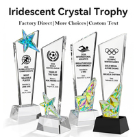 Trophée personnalisé en cristal irisé avec base en diamant gravée pour la reconnaissance des employés lors de galas annuels d'entreprise
