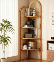 Étagère d'angle triangulaire en bambou de style rétro nordique, meuble de rangement multi-niveaux pour salon, bureau et chambre