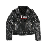 Vestes en cuir et denim pour femmes, faites à la main, respirantes, à séchage rapide, imperméables, noires, style punk clouté, tendance
