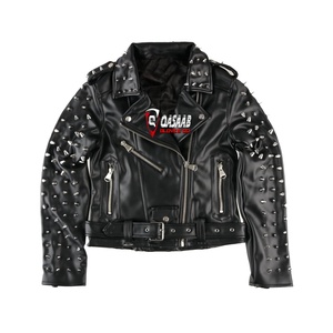 Vestes en jean faites à la main en cuir respirant à séchage rapide imperméable pour femmes blanc noir à la mode clouté-style punk-en cuir - Product Image 6