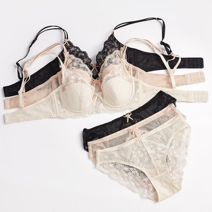 Hot Selling Breathable Floral Lace Bow Women's Intimates <b>Sexy</b> Ultra-thin Hipster Bra and Panty <b>Set</b> - Product Image 6