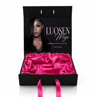 Boîte en carton personnalisée avec logo imprimé pour emballage de perruques et cosmétiques, boîte cadeau magnétique haut de gamme pour extensions de cheveux avec insert en satin