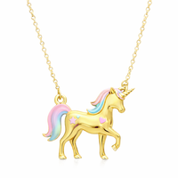 Collier Pendentif Licorne Magique en Or 10K Émaillé, Bijou Fantaisie Adorable, Cadeau pour Filles, Chaîne à Maillons en Forme d'Animal pour Enfants