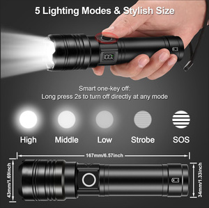 Lampe de poche portable LED super lumineuse avec charge USB longue durée de vie à longue portée pour usage domestique extérieur monopole transfrontalier en gros - Product Image 2