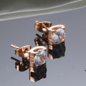 <b>Stud</b> <b>Earrings</b> Rose Gold Steel Round Zircon Claw Setting Geometric Shape Fashion Jewelry - Product Image 4