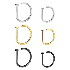 Stainless Steel D Shape <b>Nose</b> <b>Ring</b> 18G 20G 8mm 10mm <b>Silver</b> Gold Black Rose Gold Rainbow <b>Nose</b> Stud Jewelry - Product Image 2