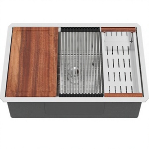 <span class=keywords><strong>Évier</strong></span> de <span class=keywords><strong>cuisine</strong></span> sous plan de travail 33 pouces, poste de travail 33x19 en acier inoxydable SUS304 de calibre 16, cuve rectangulaire 33x19x9 pouces - Product Image 1