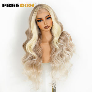 Freedom 13x4 perruque avant en dentelle synthétique pour femmes 30 pouces de Long vague de corps pour Ombre brun blond point culminant <span class=keywords><strong>Cosplay</strong></span> perruques petit - Product Image 3