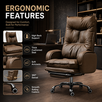 Chaise de bureau de direction moderne de luxe à dossier haut avec repose-pieds rétractable en cuir PU marron, chaise ergonomique pour patron, vente en gros directe usine