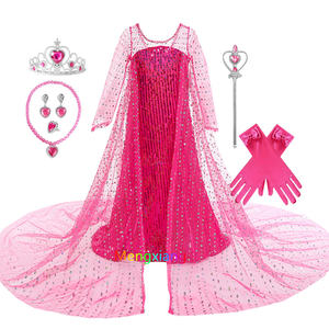 Petites filles <span class=keywords><strong>luxe</strong></span> princesse <span class=keywords><strong>Elsa</strong></span> robe avec brillant longue Cape filles anniversaire princesse reine des neiges Costume Cosplay enfants habiller - Product Image 5