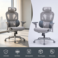 Chaise de bureau ergonomique pivotante moderne et élégante en maille grise avec double soutien lombaire et accoudoirs 6D pour hôtel et usage domestique