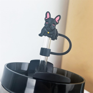 Lindo <span class=keywords><strong>Bulldog</strong></span> Francés Perro Paja Charm10mm Vaso Reutilizable Vaso Accesorios para Bebidas Punta de Paja Tapa Tapón Topper - Product Image 5