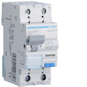 Hager Rcbo 1P+N 10A Tipo A 10mA Curva C 4500A per Protezione Elettrica - Product Image 1