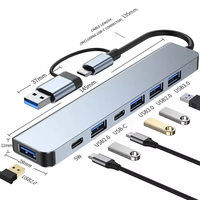 Hub de 7 Puertos USB-C 7 en 1 de Aluminio, Extensor Divisor USB Multipuerto con Varios Puertos USB, Estación de Acoplamiento Portátil