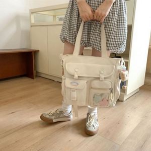 Sac fourre-tout en toile élégant et tendance, grande capacité, pour étudiants, décontracté, à bandoulière, multi-poches - Product Image 3