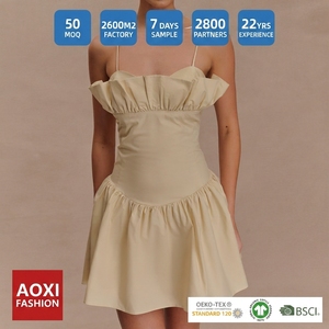 Diseño Personalizado de Vestidos de <span class=keywords><strong>Mujer</strong></span> de Alta Calidad, Servicio de Corte y Confección, MOQ Bajo, Vestido de Verano con Volantes y Tirantes en Capas - Product Image 1