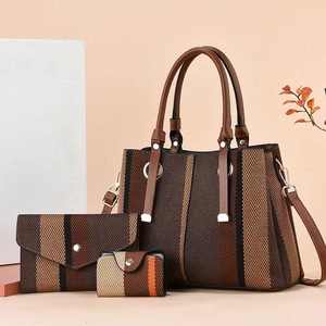 Sacs fourre-tout en toile contrastée tendance pour femmes, sacs à main en cuir PU personnalisés, vente en gros - Product Image 5