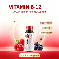Étiquettes privées OEM, vitamine B12 liquide 1000 mcg, flacons oraux, saveur framboise, complément alimentaire pour soutenir l'énergie, lot de 10, 25 ml