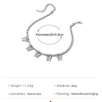 NYY Creative Bracelet de cheville à pampilles papillon et Bracelet papillon en forme de goutte d'eau orné de strass - Accessoires en gros