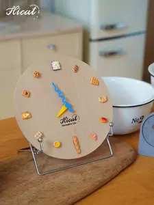 Hicat Customized INS Style 10 Inch Bread <strong>DIY</strong> Round Wood Wall <strong>Clock</strong> for Home Decor - Product Image 6